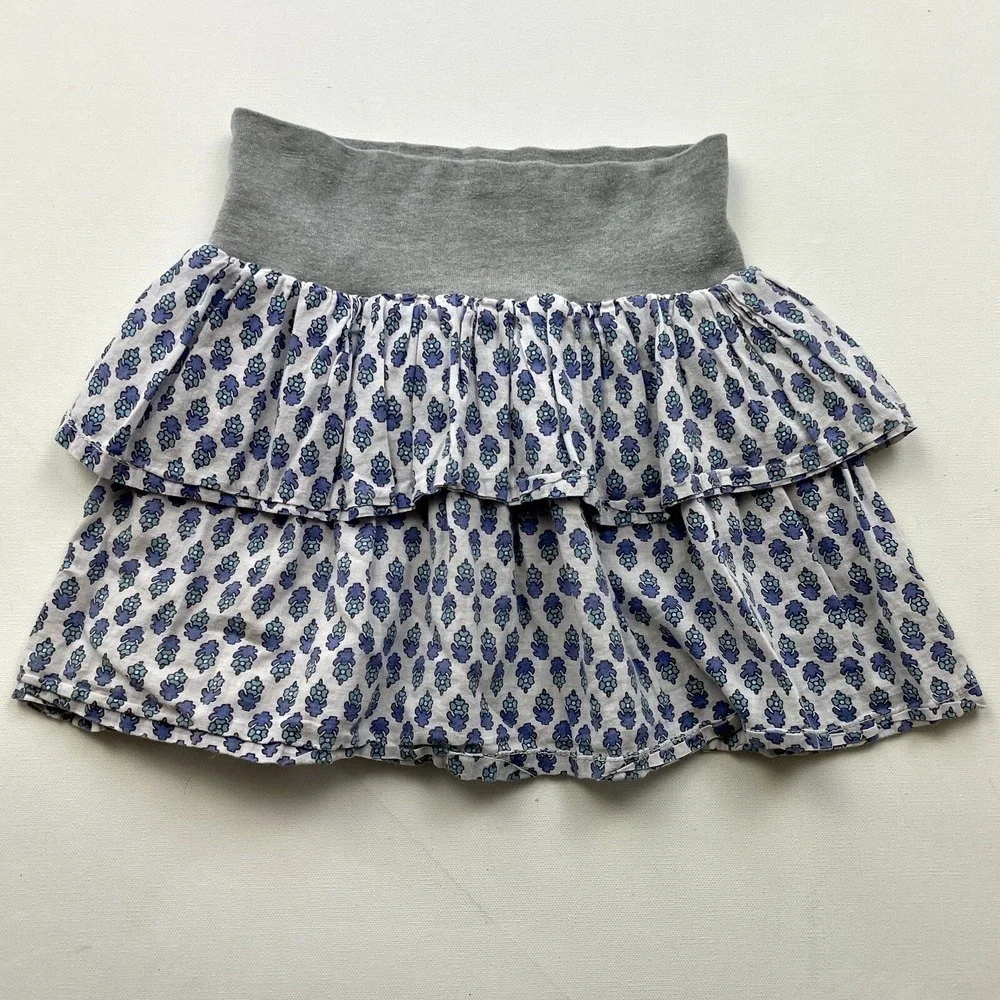 Peek Girls Size Large White Purple Floral Ruffle Mini Skirt Elastic Waist Casual